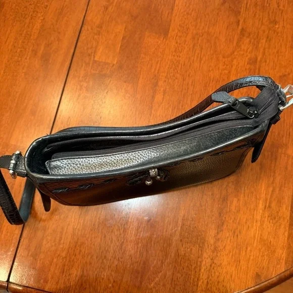 Brighton Emma Embossed Croc Pebbled Leather Shoulder Bag Adjustable Strap Black - Picture 7 of 15